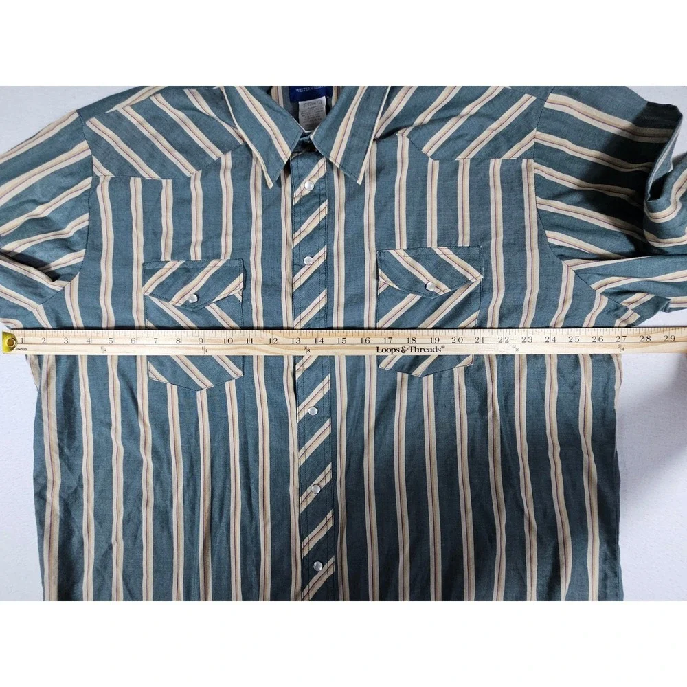 Wrangler Western Shirt Mens 2XLT Pearl Snap Teal Tan Striped Long Sleeve 75951PP